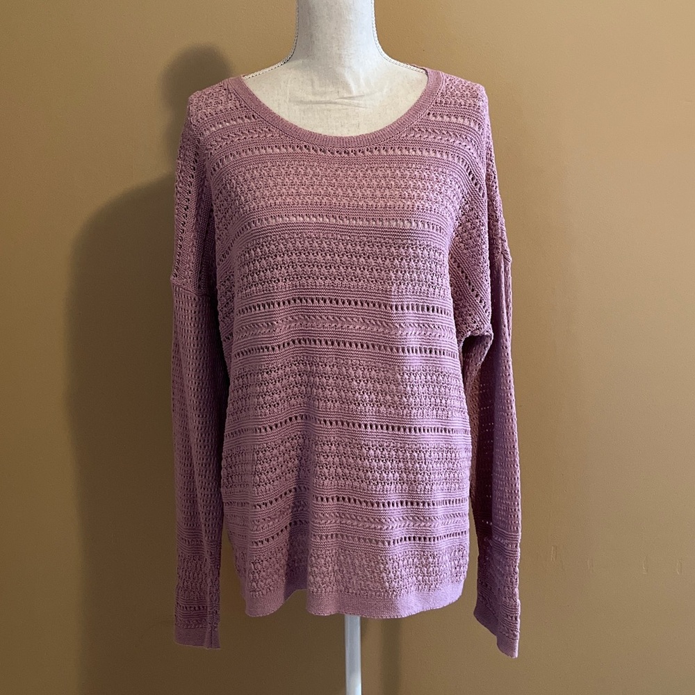 J. Jill Large Pink Crochet/ Knit Long Sleeve Sweater